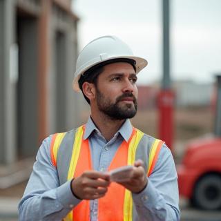 Arquitecto con casco supervisando una obra en construcción
